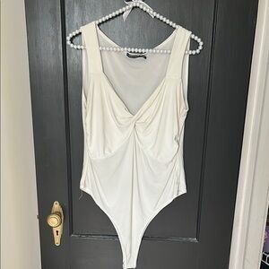 Nasty Gal White Plunging V-Neck Bodysuit
